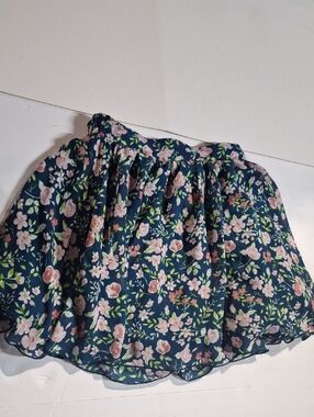 Navy Floral Chiffon Skirt for Kids - Pink Rose Print